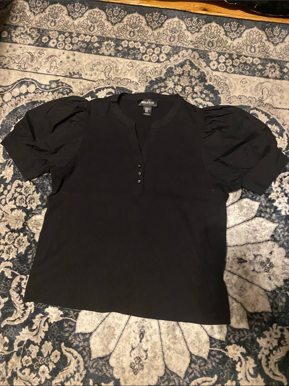 Bailey 44 Black Puff Sleeve Short Sleeve Henley